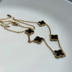 14K Gold-Filled Clover Necklace – Black Enamel Over Stainless Steel